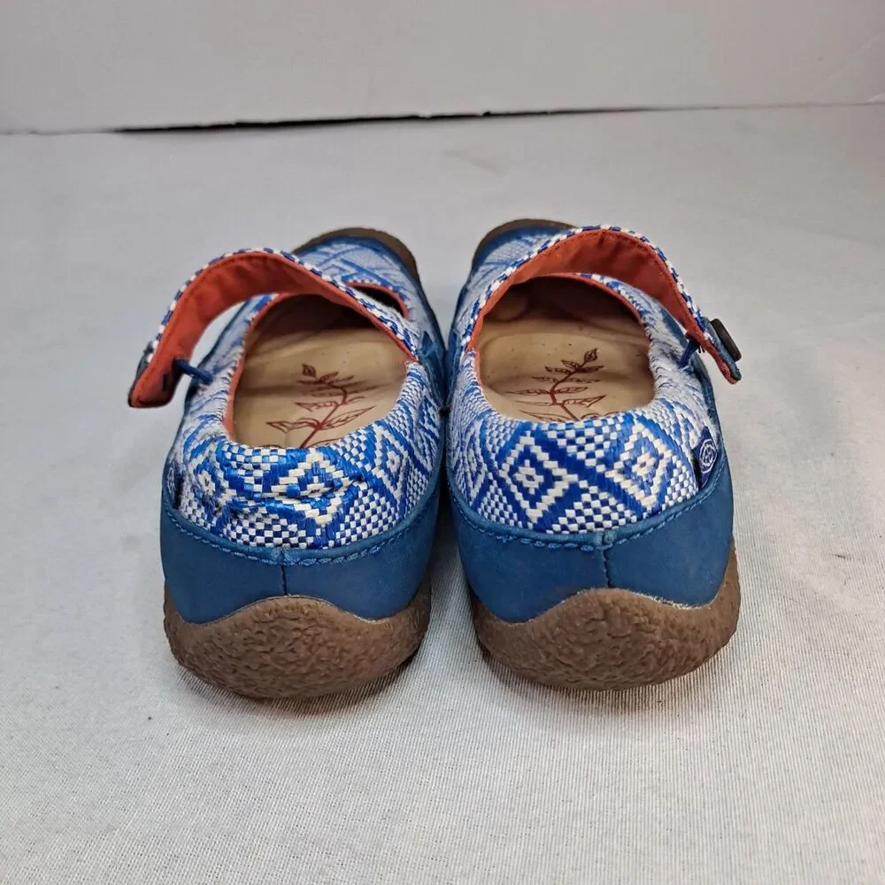 Keen Harvest Button Mary Jane Shoes Women's 6.5M Blue and White ikat pattern